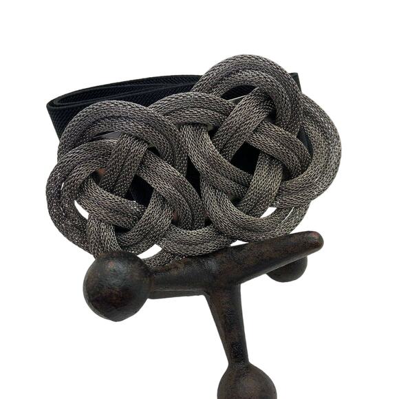 Novelty Stretch Elastic Belt Vintage 80s Women's Black Silver Tone Metal Clasp - Picture 1 of 13